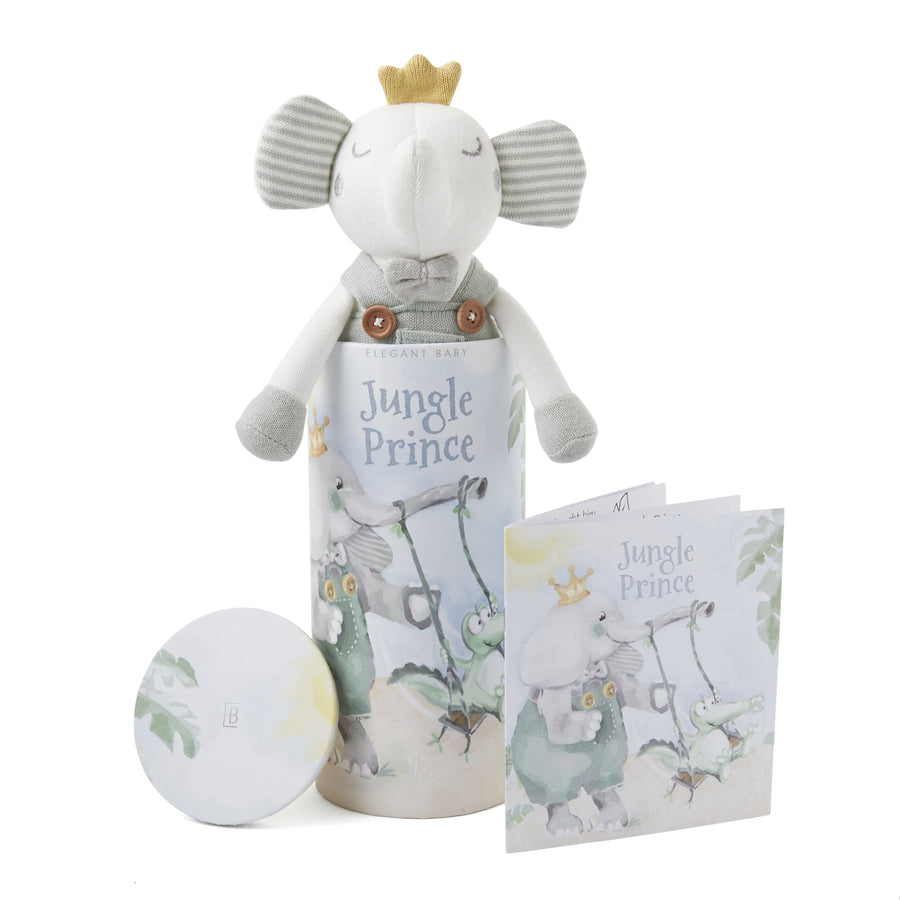 Prince Elephant Baby Knit Toy & Book Set w/Gift Packaging