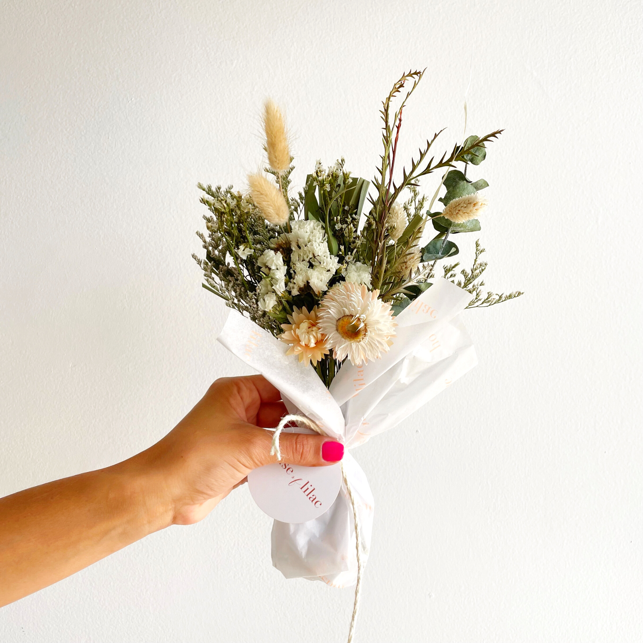 Dried Flower Mini Bouquet - Classic  Nude + White - Moss & Embers Home  Decorum