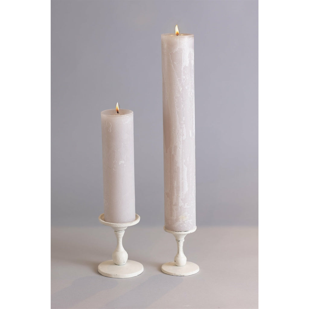 Antique White Cast Iron Pillar Candle Holder