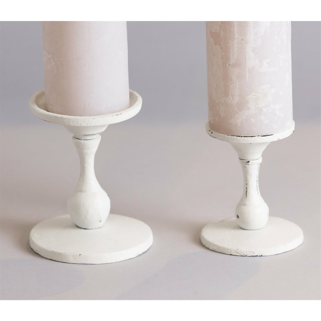 Antique White Cast Iron Pillar Candle Holder
