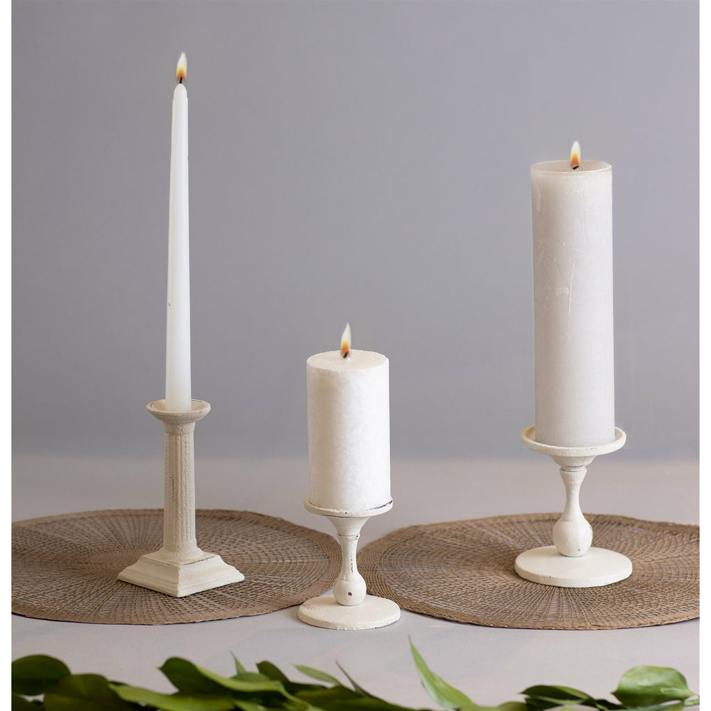 Antique White Cast Iron Pillar Candle Holder