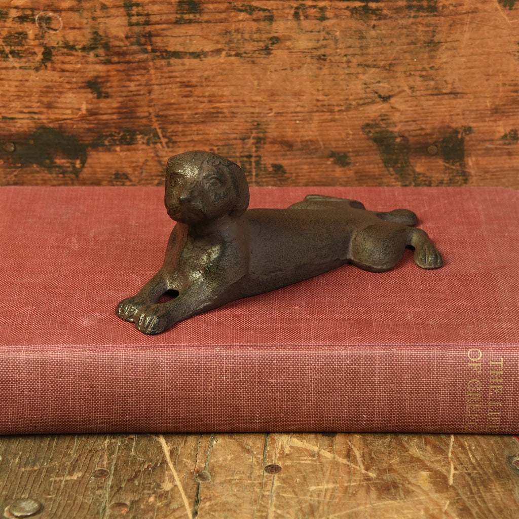 Antique Brown Cast Iron Dog Door Wedge