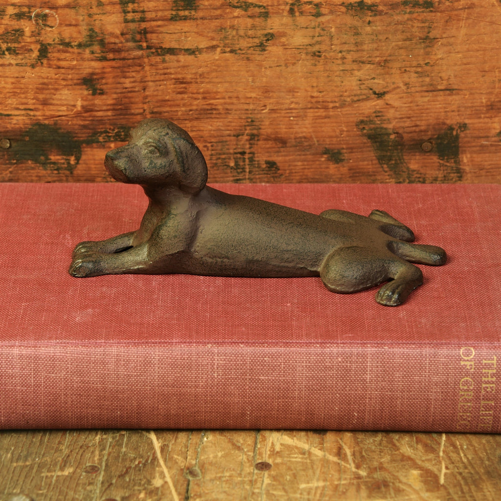 Antique Brown Cast Iron Dog Door Wedge