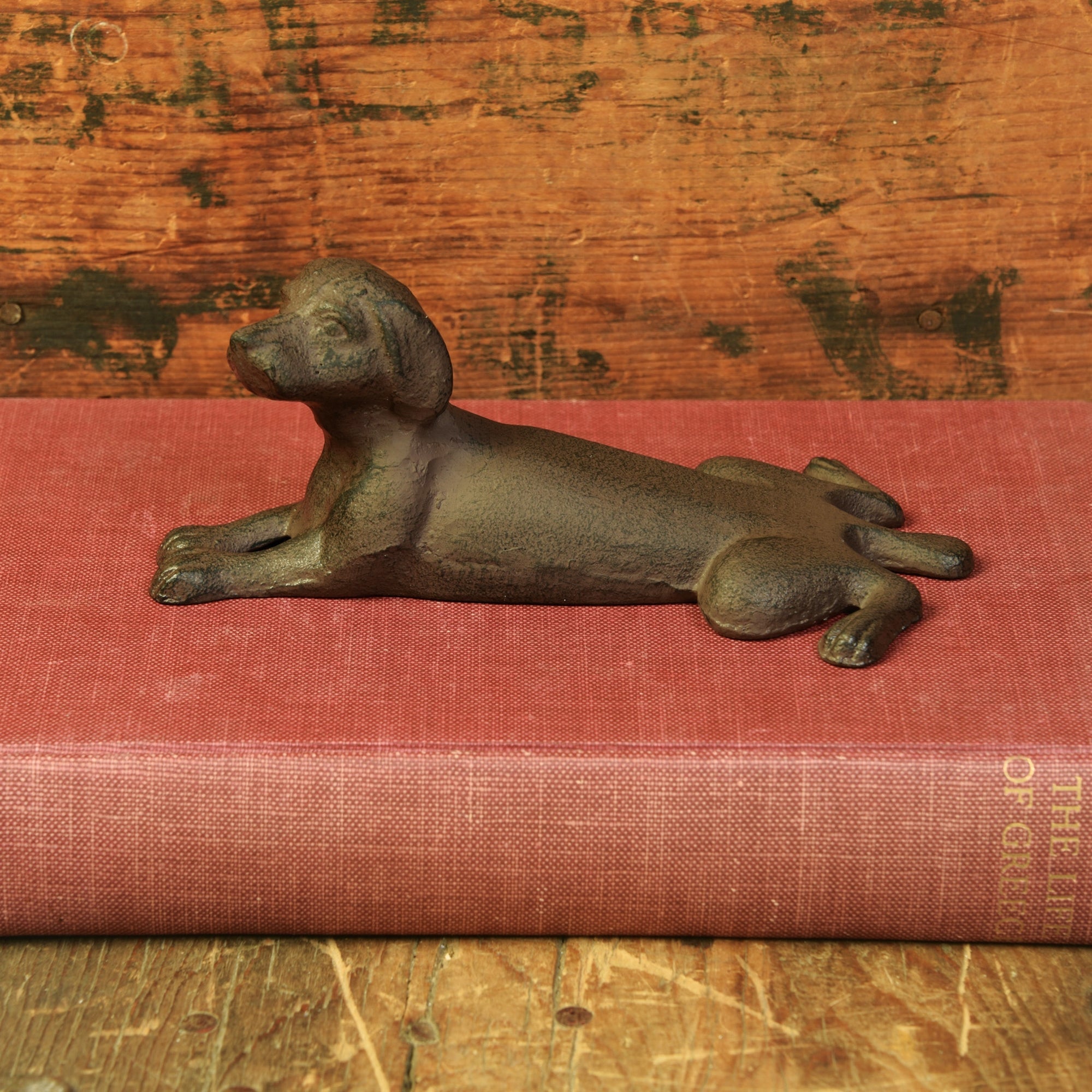 Antique Brown Cast Iron Dog Door Wedge