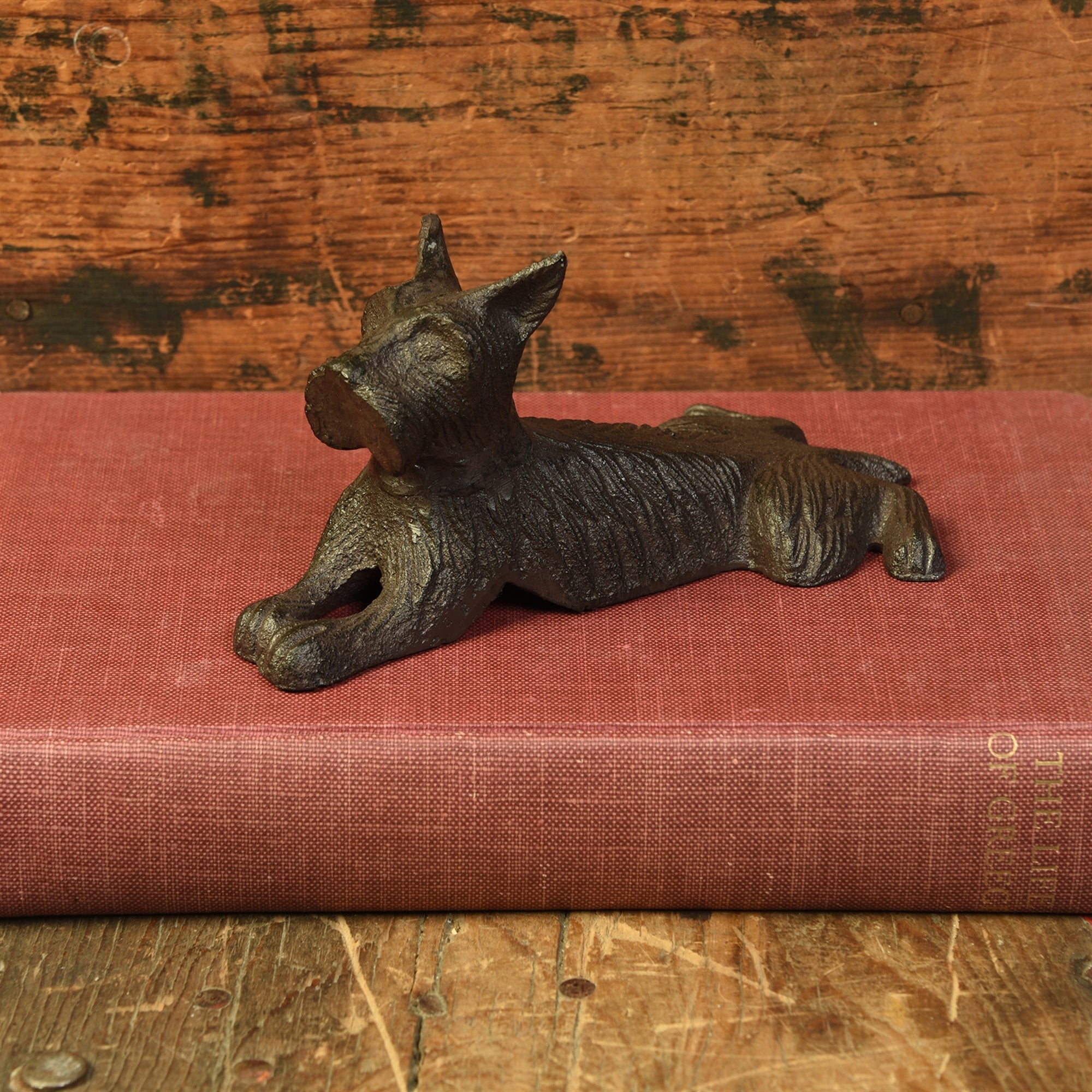 Antique Brown Cast Iron Dog Door Wedge
