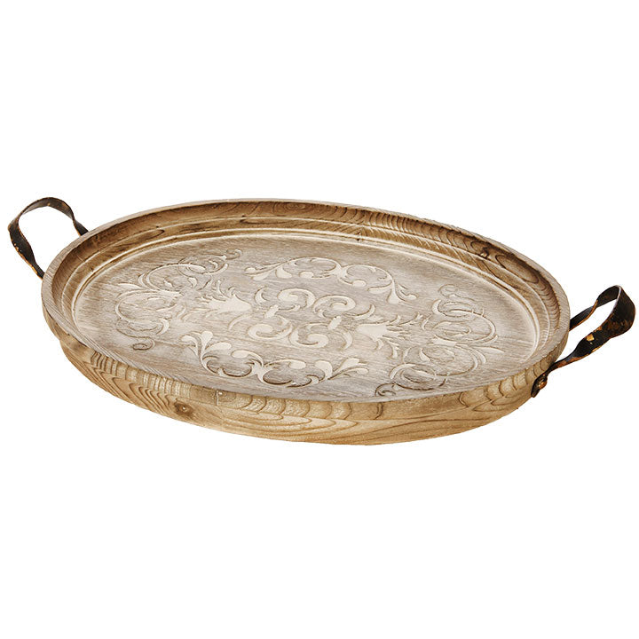 Distressed Metal & Wood Scroll Tray