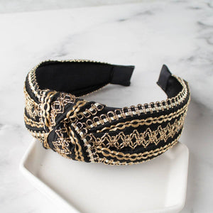 Antique Gold Threads Point Headband | Black