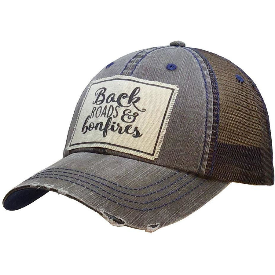 "Backroads & Bonfires" Distressed Trucker Cap