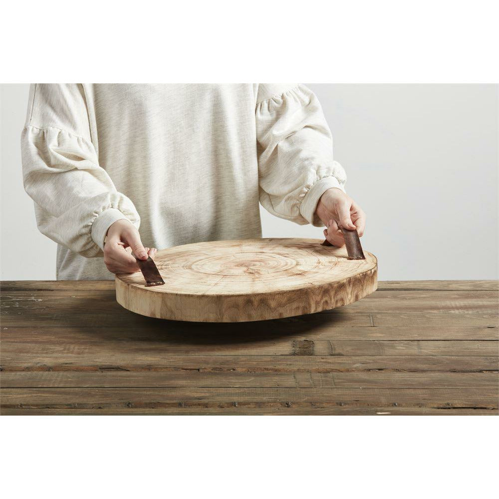 Wood Slice Tray w/Handles
