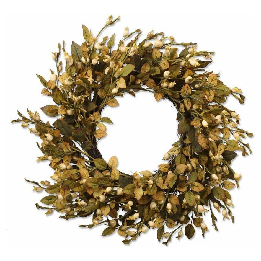 Cream Berry Wreath w/Olive Green Leaves