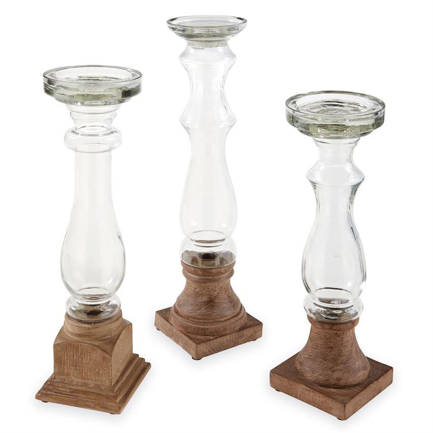 Glass & Wood Candlesticks