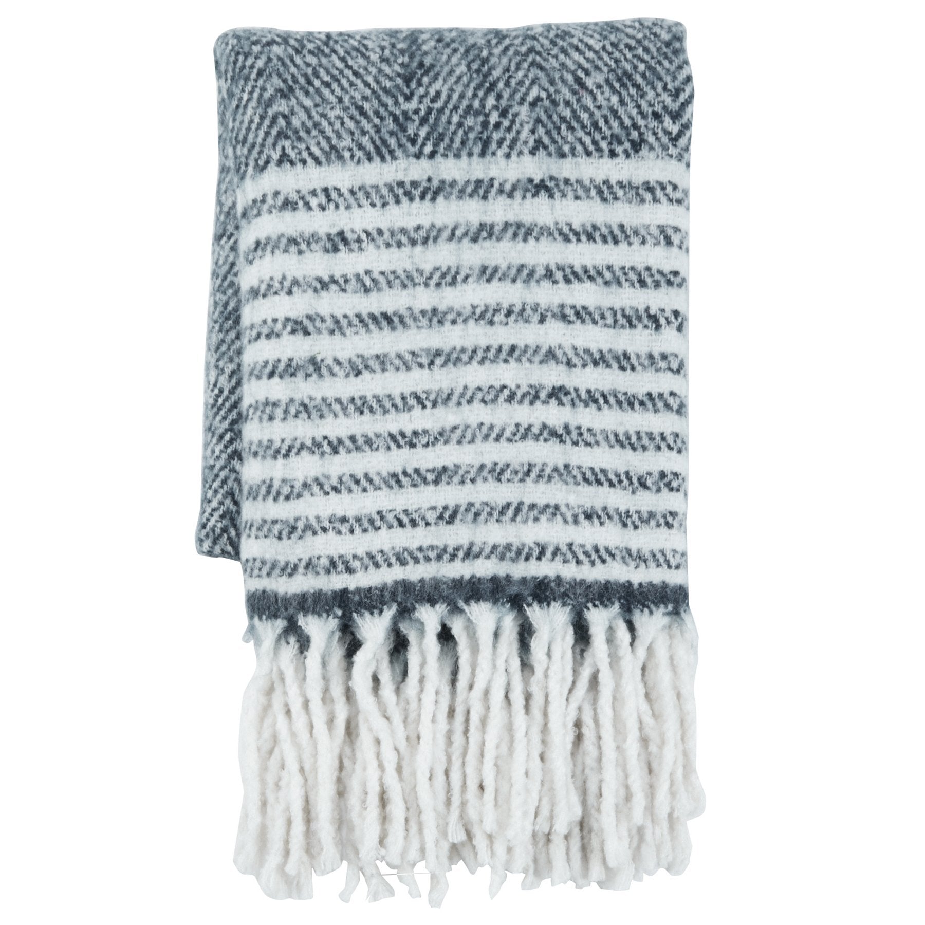 Wool Blend Fringe Blanket - Blue