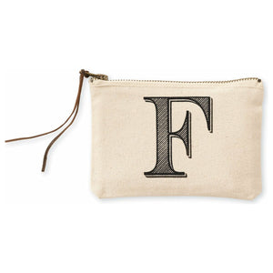 "F" Initial Canvas Cosmetic Pouch