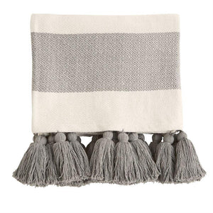 Gray Woven Tassel Throw Blanket