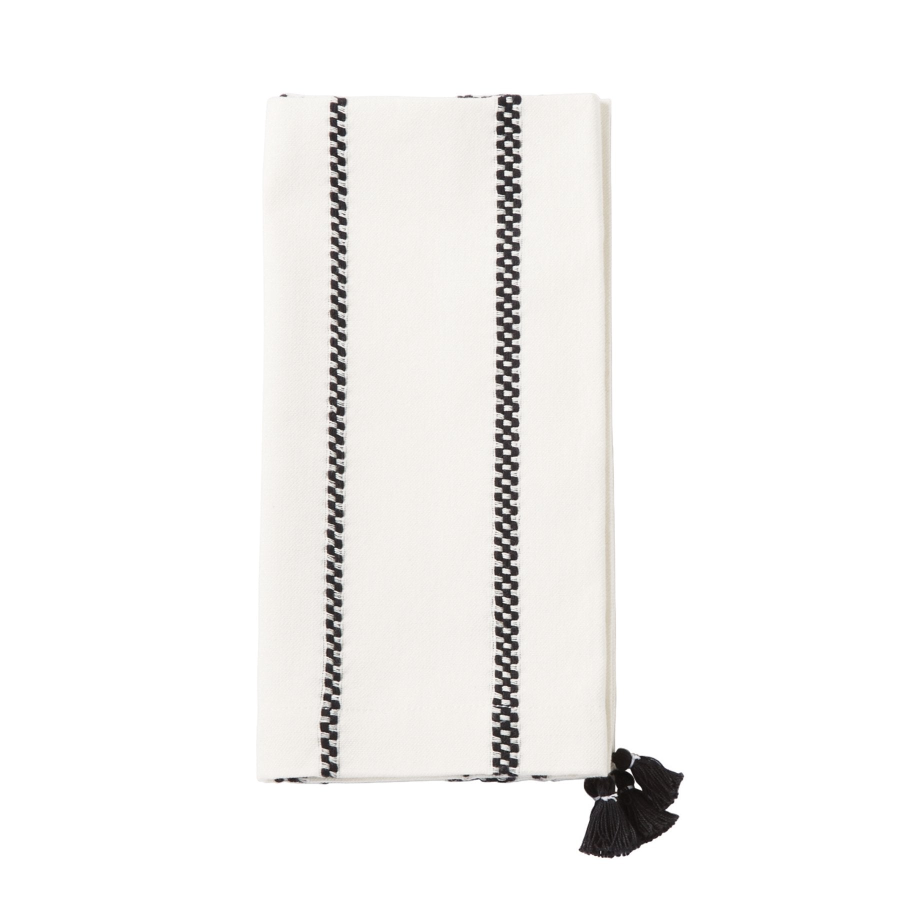 Black & White Tassel Dinner Napkins - Stripes