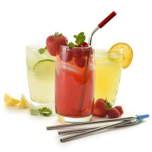 S/4 Stainless Steel/Silicone Tipped Drinking Straws w/Cleaning Brushes