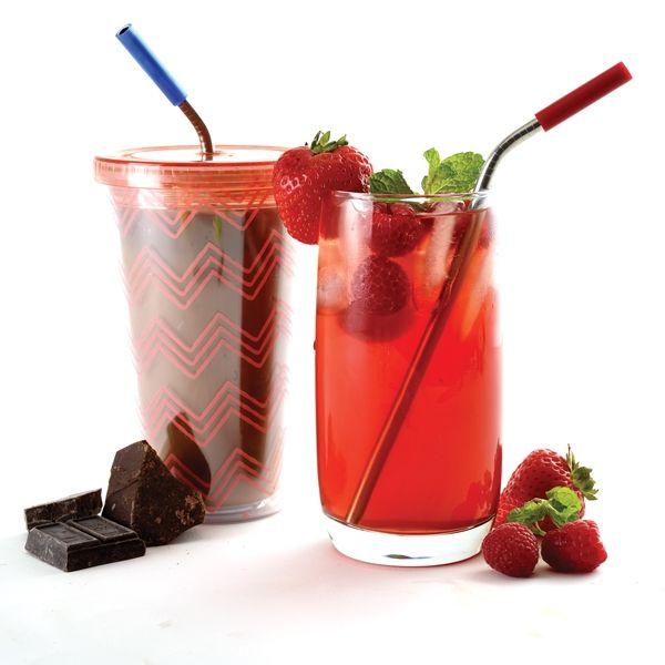 S/4 Stainless Steel/Silicone Tipped Drinking Straws w/Cleaning Brushes