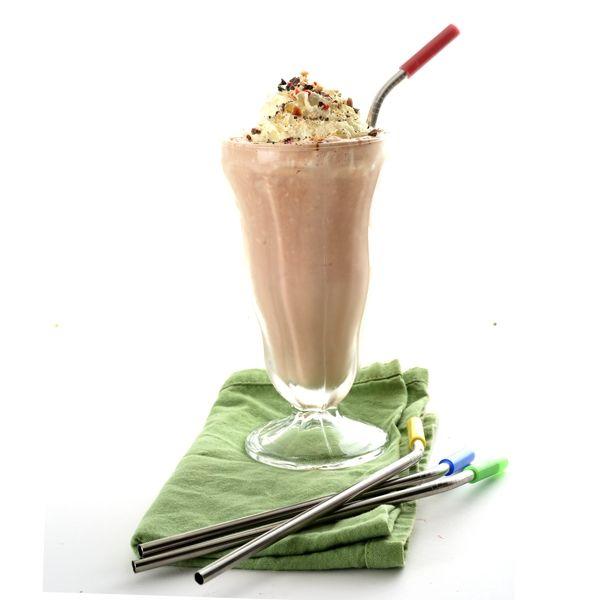 S/4 Stainless Steel/Silicone Tipped Drinking Straws w/Cleaning Brushes