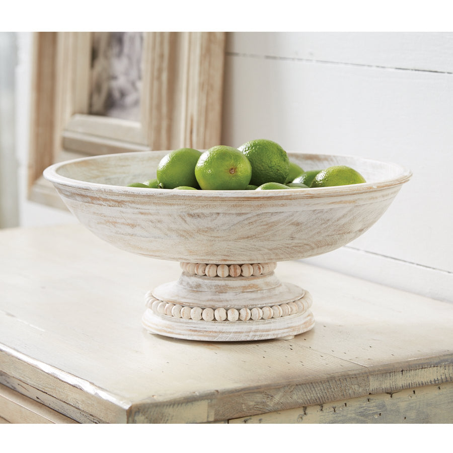 Beaded Wood Pedestal Bowl