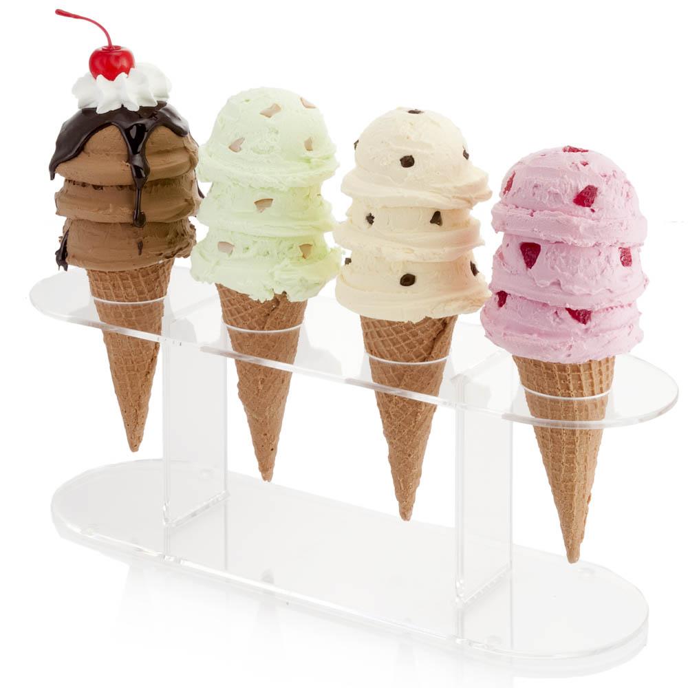 S/4 Assorted Triple Scoop Ice Cream Cones on Acrylic Stand