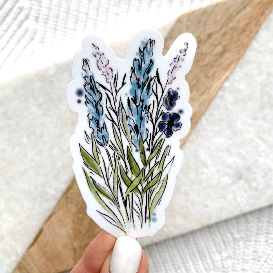 Blue and Purple Watercolor Floral Stems Sticker