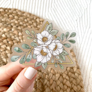 Gold Triangle Floral Sticker | Clear