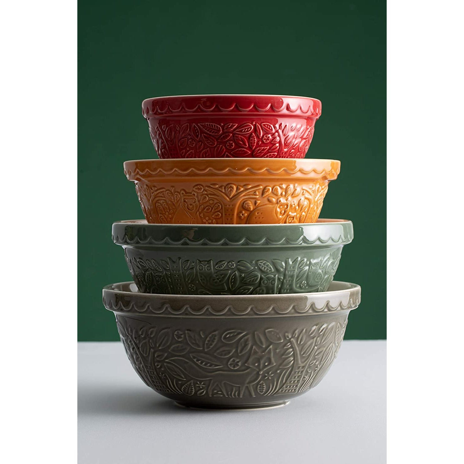 Mason Cash In The Forest Fox Embossed Mixing Bowl - 4.25 Quart (29cm), Grey Ceramic, Vintage Design