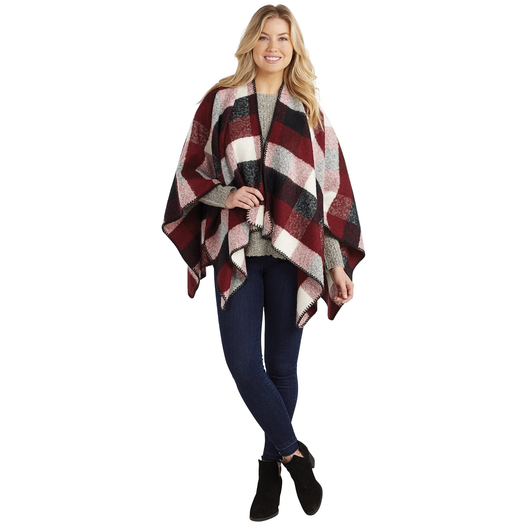 Burgundy Carter Plaid Ruana