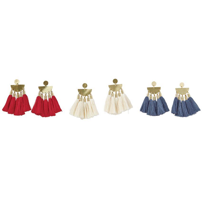 Cream Tribal Tassel Earrings