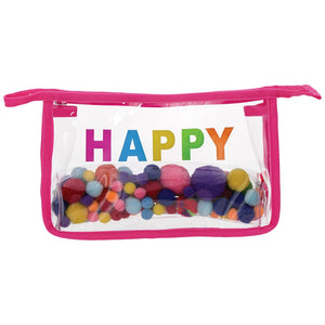 Happy Clear Cosmetic Bag w/Pom-Poms