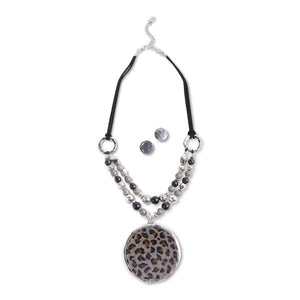 Silver Leopard Pendant Necklace Set