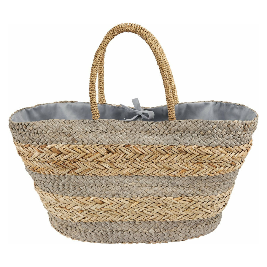 Stripe Straw Basket Tote Bag in Gray