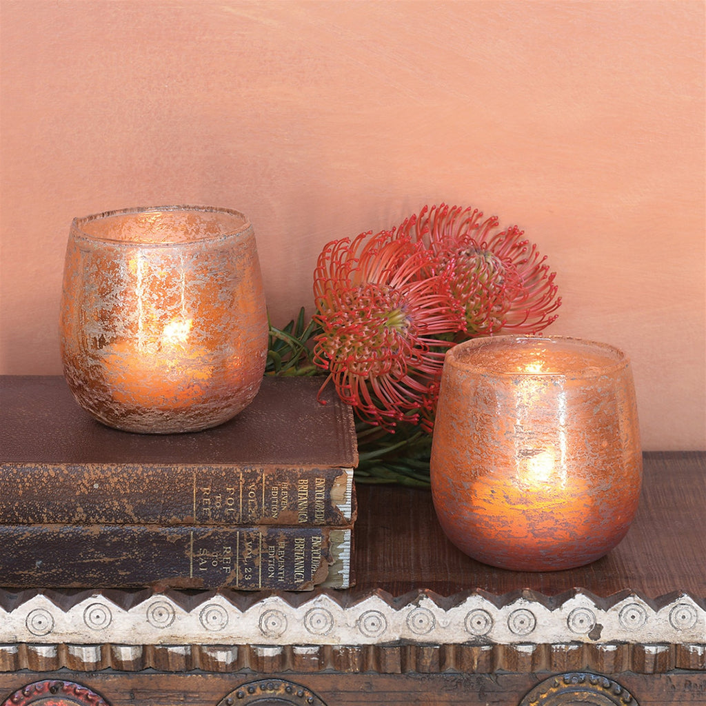 Gold & Orange Sunrise Glass Luster Hurricane