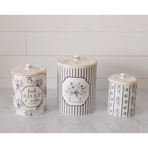 Gray Floral Bath Canisters