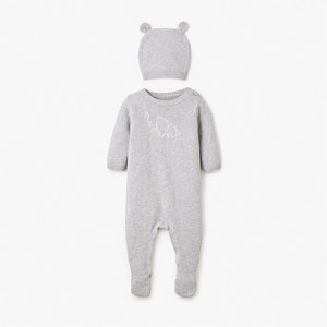 Hand Embroidered Elephant Knit Jumpsuit w/Hat | 3-6 months