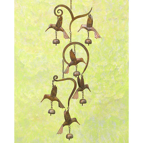 Scrollwork Hummingbird Wind Chime | Flamed Steel