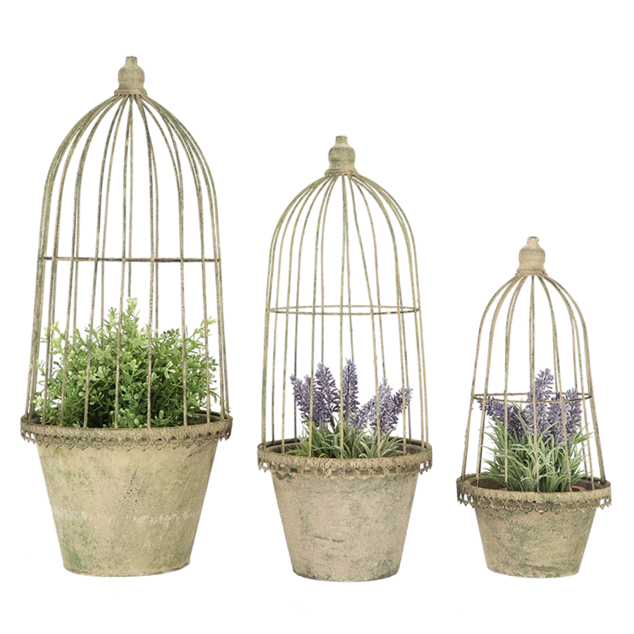 Aged Metal Flower Pots/Cloches | Green