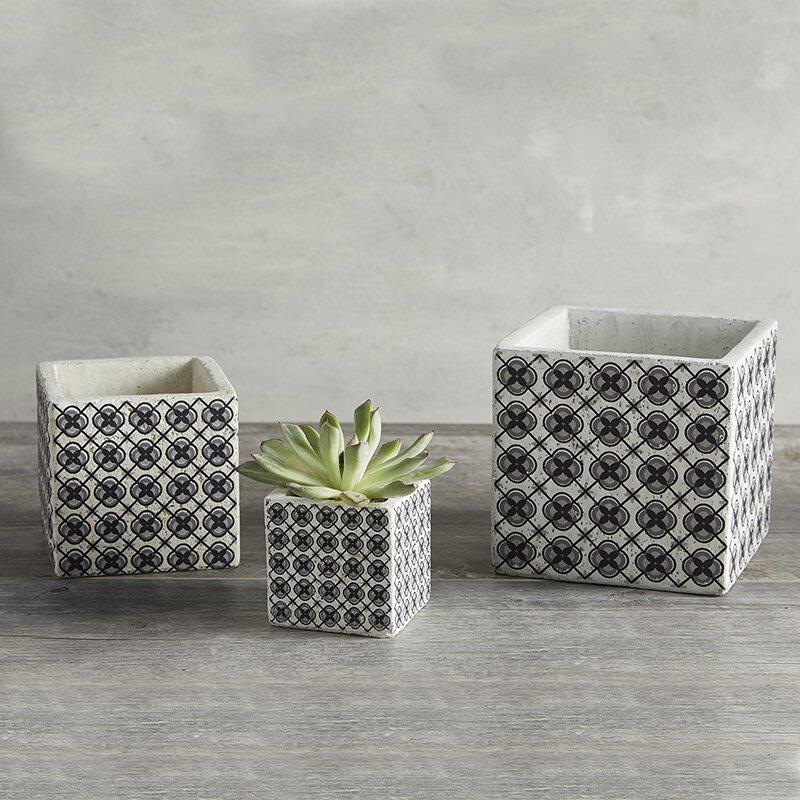 Grey Ornate Square Pot - Medium