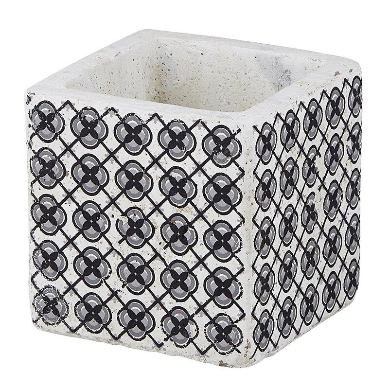 Grey Ornate Square Pot - Small