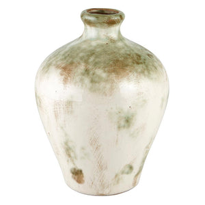 Distressed Cream & Green Vase