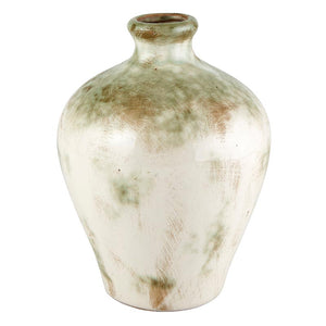 Distressed Cream & Green Vase