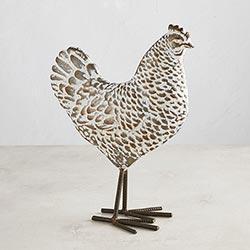 Metal Chicken - Ivory/Brown