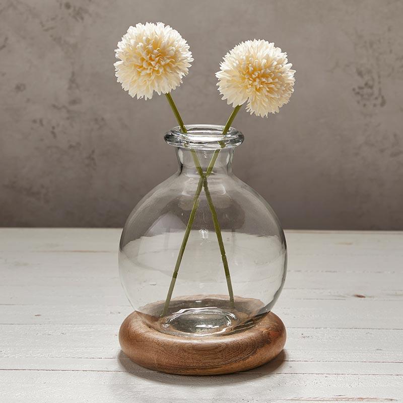 Glass Bud Vase w/Wooden Base