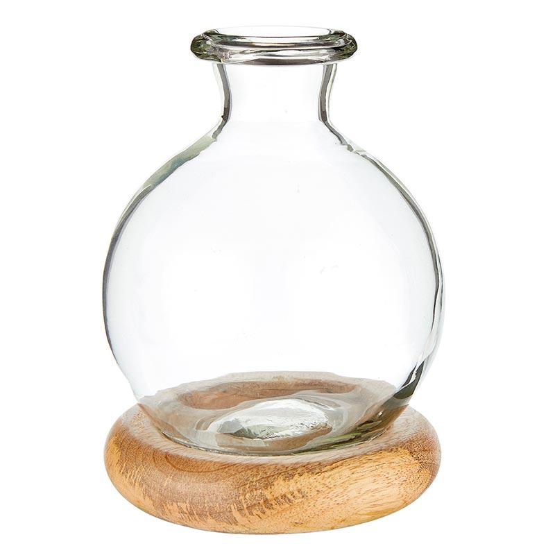 Glass Bud Vase w/Wooden Base