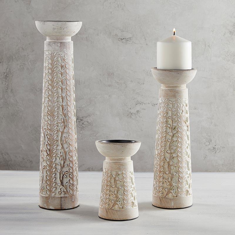 White Wood Candle Holder