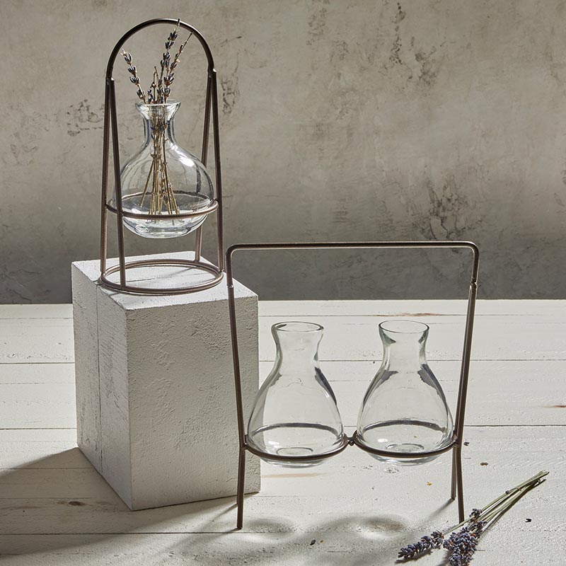 Glass & Metal Conical Flask Vase Holder