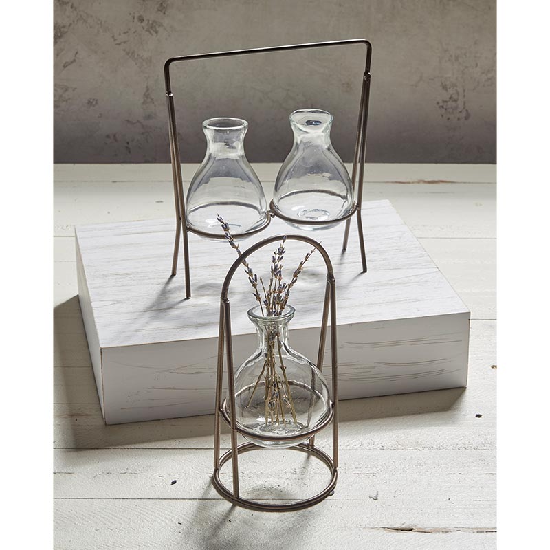 Glass & Metal Conical Flask Vase Holder