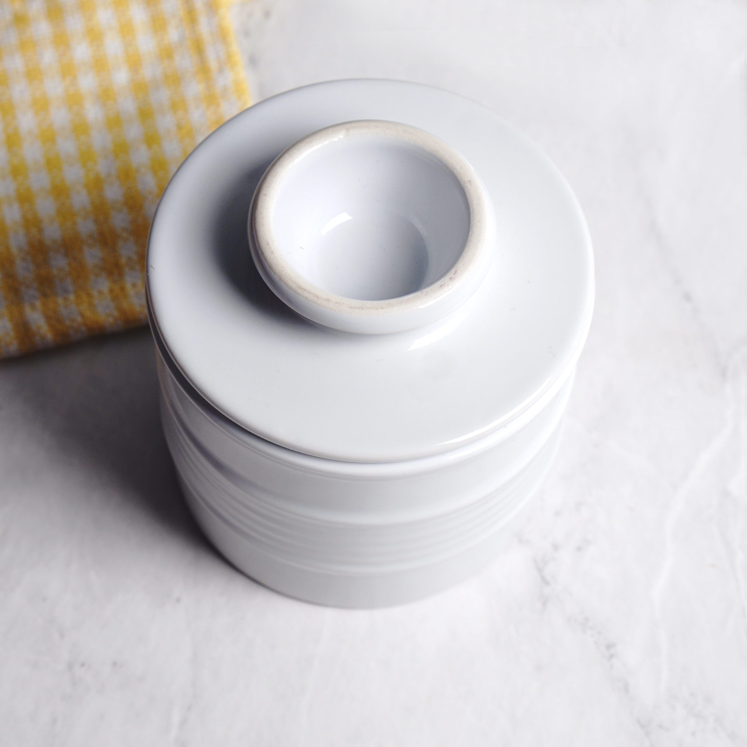 White Stoneware Butter Keeper