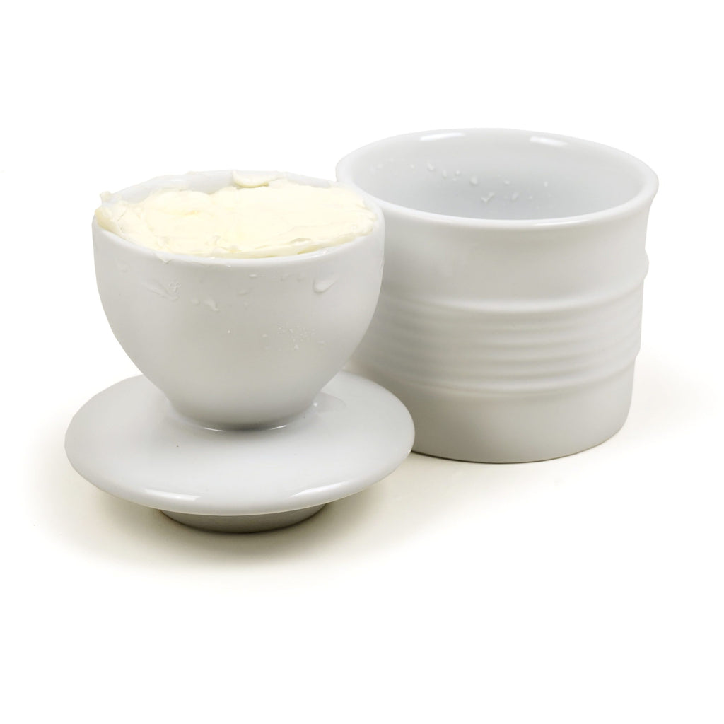 White Stoneware Butter Keeper