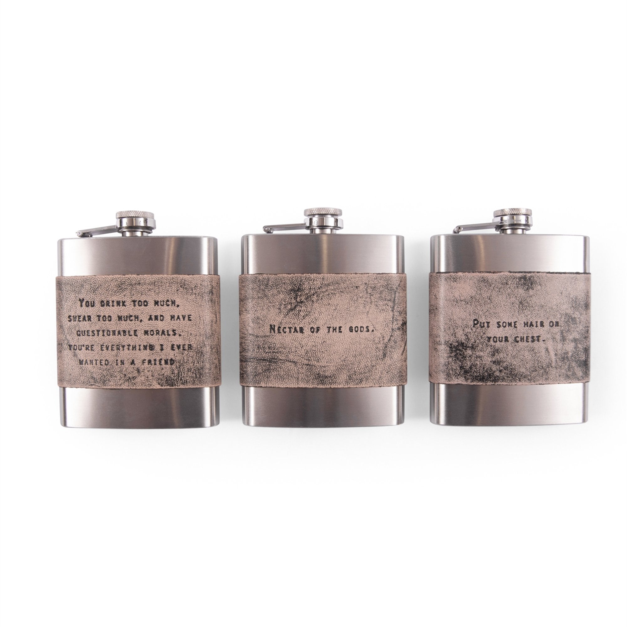 Grey Leather Quote Flasks - 2nd Edition